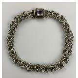 Silver Amethyst Accented Rope Link Bracelet.