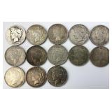 13 90% Silver Peace Dollars.