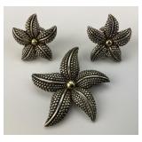 18KT & Sterling Silver Earring & Pin Set.