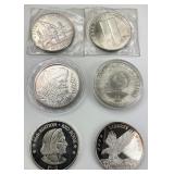 6 1 Troy Oz Fine Silver Commemorative Rounds.
