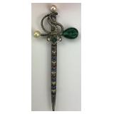 Rare 1930s Silver Gripoix Glass Bead Sword Pin.