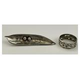 Sterling Silver Beau & Unger Bros Pin & Ring.
