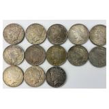 13 90% Silver Peace Dollars.