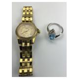10KT Blue Topaz Ring, Tissot Swiss Watch.