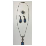 Sterling Deco Filigree Ring, Pendant, & Earrings.