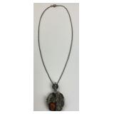 Hand Wrought 835 Silver & Amber Pendant on Chain.