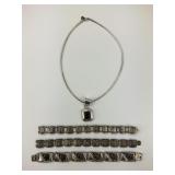Peruvian Silver Panel Bracelets, 925 Gem Choker.