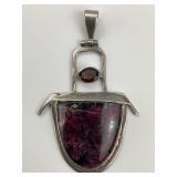 950 Silver Art Noveau Eudialyte & Garnet Pendant.