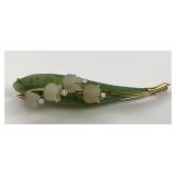 Estate Lily of the Valley Crystal & Jade Pin.