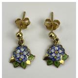 18KT Gold Enamel Floral Earrings.