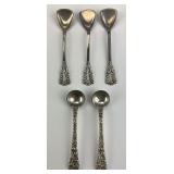 5 Sterling Silver Repoussï¿½ Salt Spoons.