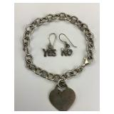925 Silver Yes & No Earrings, Heart Charm.