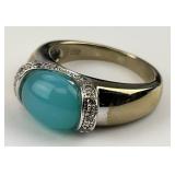 14KT Gold Natural Turquoise & Diamond Ring.