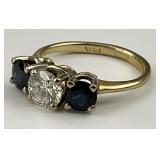14KT Gold Sapphire & Diamond Ring.