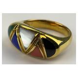14KT Gold Asch Grossbardt Gemstone Inlay Ring.