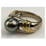 18KT Yellow & White Gold Tahitian Pearl Ring.