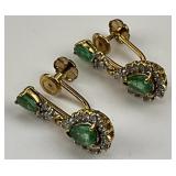 14KT Gold Emerald & Diamond Earrings.