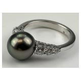 18KT Gold Mikimoto Tahitian Pearl & Diamond Ring.