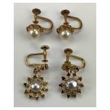 2 Pairs of 14KT Gold Pearl Earrings.