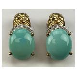 14KT Gold Cabochon Turquoise Earrings.