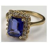14KT Gold Tanzanite & Diamond Halo Ring.