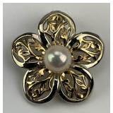 14KT White & Yellow Gold Floral Pearl Pendant.