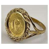 14KT Gold 1988 Chinese Panda Coin Ring.