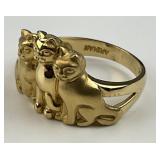 14KT Gold Three Cat Ring.