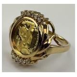 14KT Gold & Diamond Chinese Panda Coin Ring.