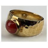 14 KT Gold Cabochon Carnelian Ring.