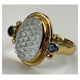 14KT Gold Clear Stone Cocktail Ring.