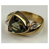 14KT Gold Prasiolite & Diamond Ring.