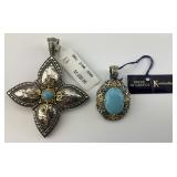 18KT Gold & 925 Silver Konstantino Gem Pendants.