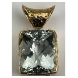 Hammered Gold Aquamarine Pendant.