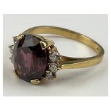 14KT Gold Garnet & Diamond Accent Ring.