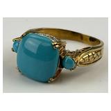 Art Nouveau Gold Turquoise & Diamond Ring.