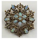 14KT Gold Opal Filigree Brooch Pendant.