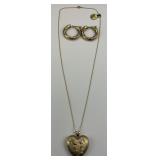 14KT Gold Locket Necklace & Earrings.