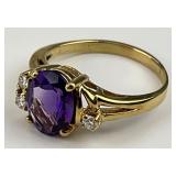 14KT Gold Amethyst & Diamond Accent Ring.