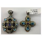 18KT Gold & 925 Silver Konstantino Gem Pendants.