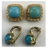 2 Pairs of 14KT Gold Turquoise Earrings.