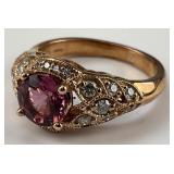14KT Gold Pink Tourmaline & Diamond Ring.