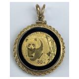 1/10 oz Fine Gold Chinese Panda Coin Pendant.