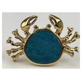 14KT Blue Opal & Diamond Accent Crab Pendant.