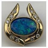 Gold Black Opal & Diamond Pendant.