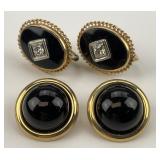 2 Pairs of 14KT Gold Onyx & Diamond Earrings.