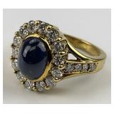 18KT Gold Cabochon Sapphire & Diamond Ring.