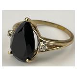 10KT Gold Black Pear Onyx & Diamond Accent Ring.