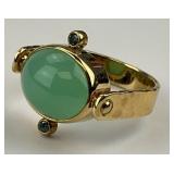 14KT Chrysoprase Cabochon Opal Ring.
