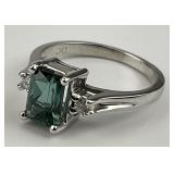 14KT Gold Peacock Tourmaline & Diamond Ring.